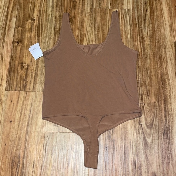 Auden women’s XL 16 Bodysuit brown tan  unlined tank thong snap basic layer NWT - Picture 6 of 9